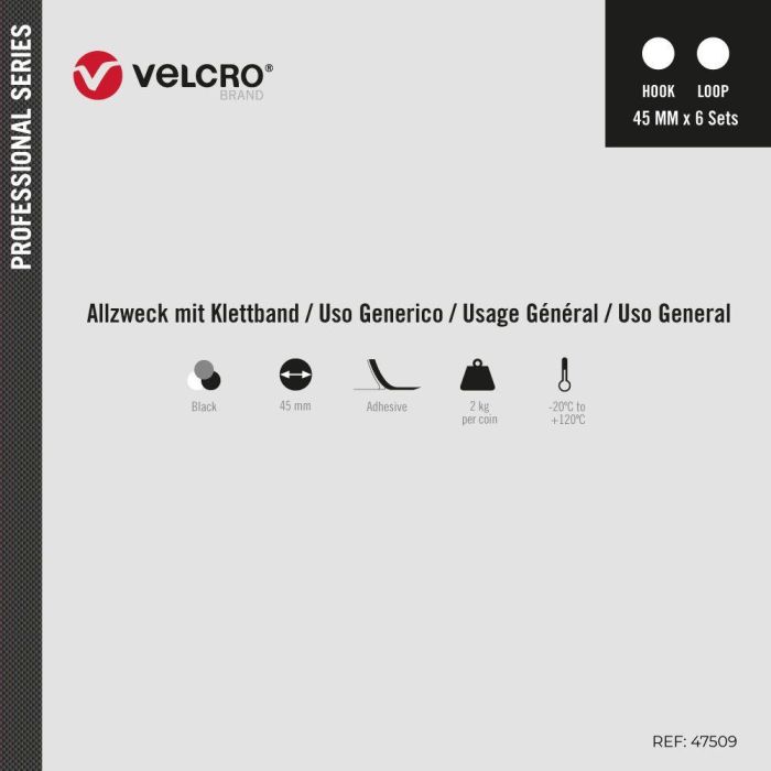 Velcro® Monedas Adhesivas Cierre Ultrafuerte Negras Ø45 mm, 6 Pares 3