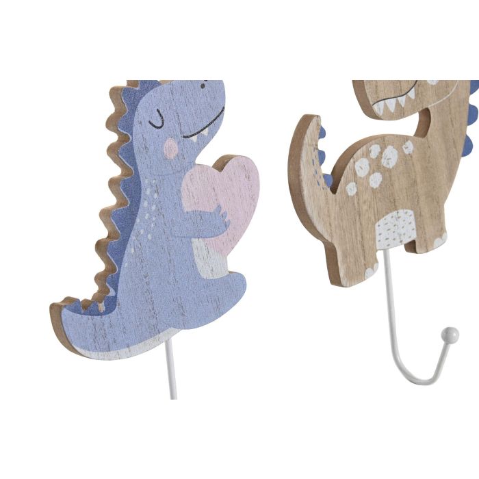 DKD Home Decor Perchero Kids Dino 23 Natural Azul 4.5 x 20 x 14 cm (6 Unidades) 1
