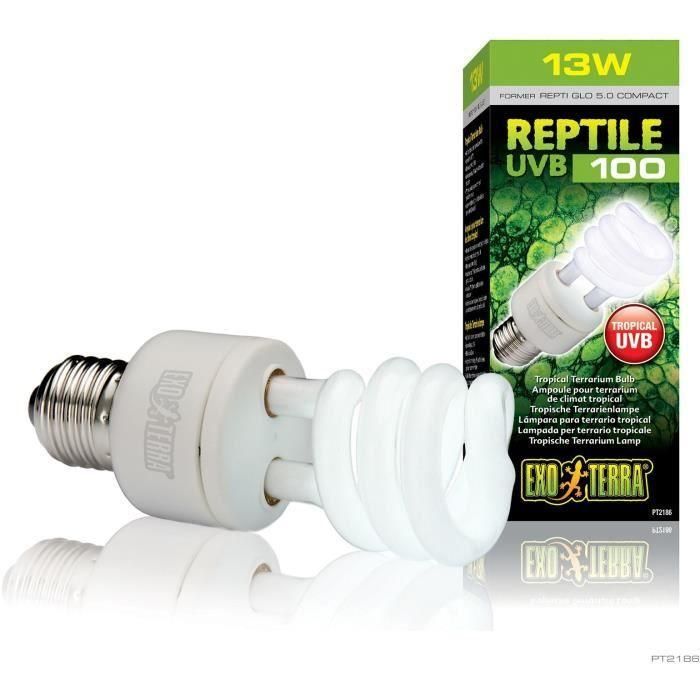 Bombilla fluorescente compacta UVB para terrario - EXO TERRA - Reptile UVB 100 - Clima tropical y subtropical 13W 1 Bombilla fluorescente compacta UVB para terrario - EXO TERRA - Reptile UVB 100 - Clima tropical y subtropical 13W 1