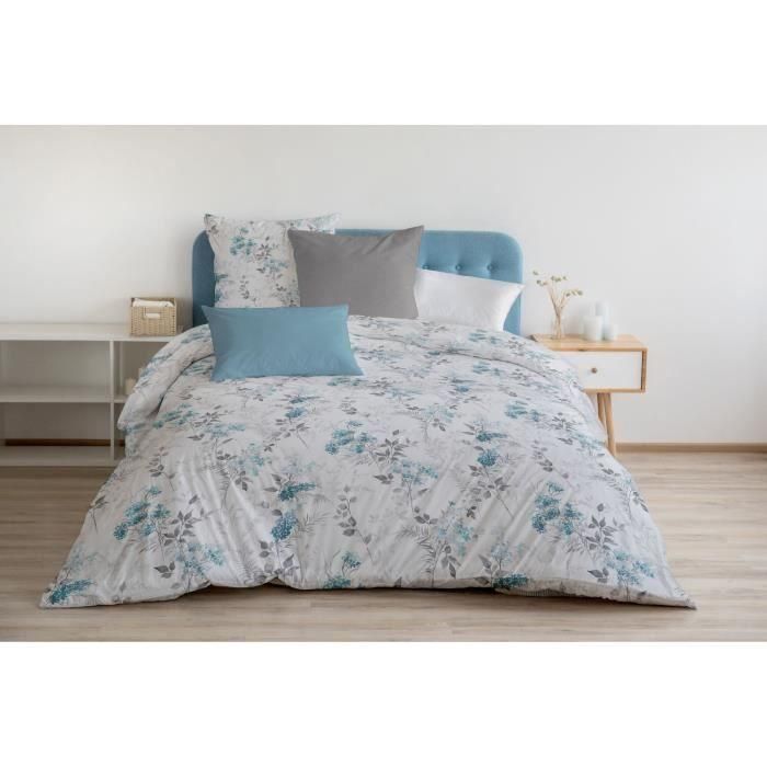 Juego de funda nórdica 240x260 cm HOME LINGE PASSION POMPADOUR: Funda nórdica + 2 fundas de almohada - 100% Algodón 57 Hilos - Blanco/Azul