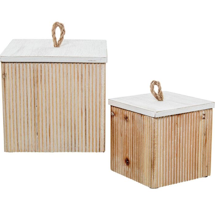 Juego de Cajas Decorativas Alexandra House Living Blanco Marrón Madera 2 Piezas 1