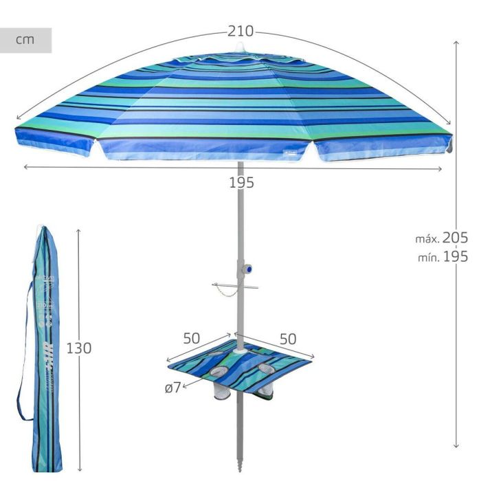 Sombrilla Aktive Acero Tela Oxford 210 x 205 x 210 cm 3 Sombrilla Aktive Acero Tela Oxford 210 x 205 x 210 cm 3