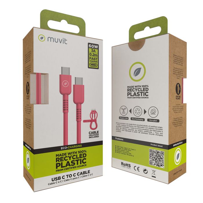 muvit for change cable Tipo C a Tipo C 3A/60W 0.2m magenta 2 muvit for change cable Tipo C a Tipo C 3A/60W 0.2m magenta 2