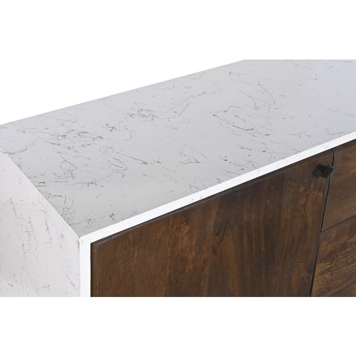 DKD Home Decor Buffet Moderno Madera de Mango Blanco Marrón Oscuro 150x40x80 cm con 3 Cajones, 2 Puertas y 2 Estantes 1