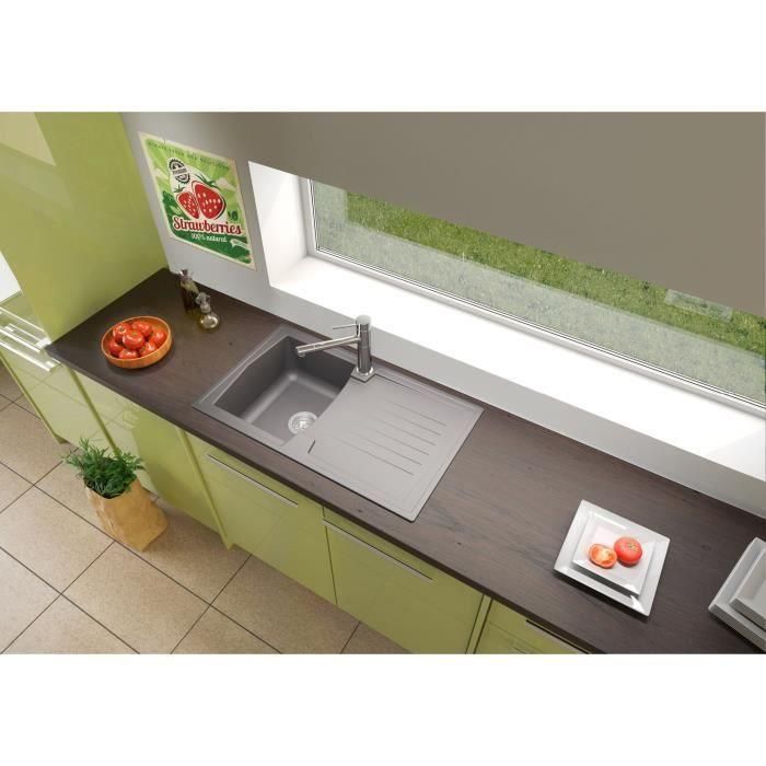 STRADOUR Fregadero de cocina empotrado 1 bandeja + 1 escurridor Arena - Resina - 86 x 50 cm - Gris hormigón 1