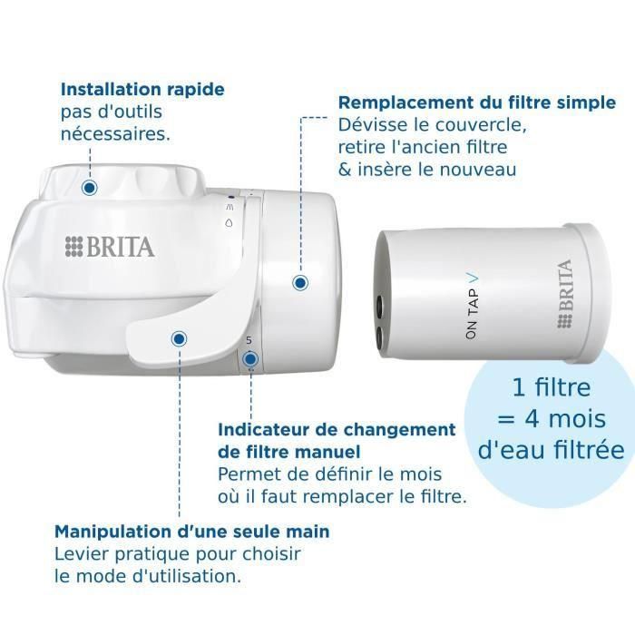 Sistema de filtración para grifo - BRITA - ON TAP V - 600 L de agua filtrada / 4 meses - 3 modos de uso - 5 adaptadores incluidos 3