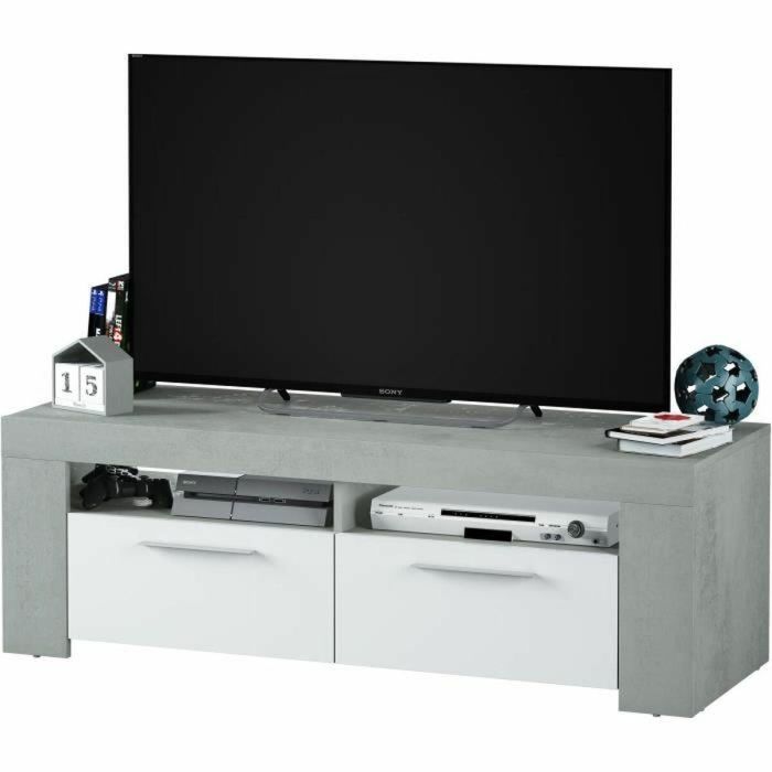 AMBIT Mueble TV para Salón, Estilo Contemporáneo, 120 cm, con 2 Puertas y 2 Nichos de Almacenamiento, Gris y blanco 2 AMBIT Mueble TV para Salón, Estilo Contemporáneo, 120 cm, con 2 Puertas y 2 Nichos de Almacenamiento, Gris y blanco 2