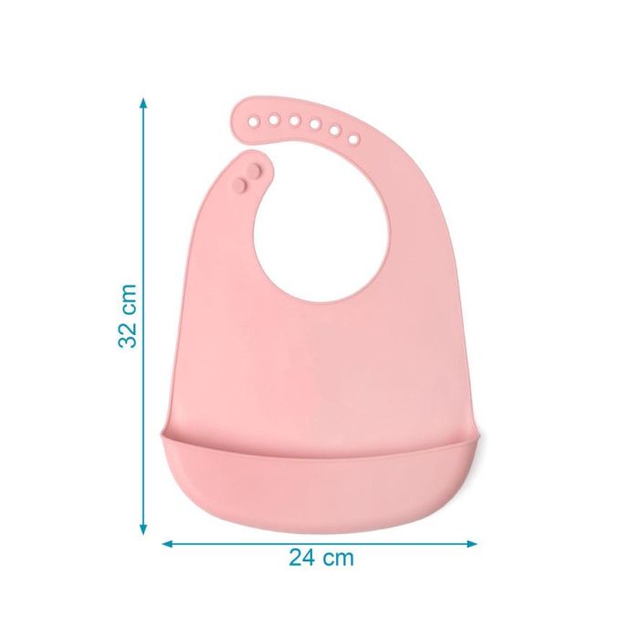 KioKids Babero Silicona Blandito Rosa Impermeable con Bolsillo Recogemigas, Plegable y Ajustable (7 Posiciones, +4 Meses) 3 KioKids Babero Silicona Blandito Rosa Impermeable con Bolsillo Recogemigas, Plegable y Ajustable (7 Posiciones, +4 Meses) 3
