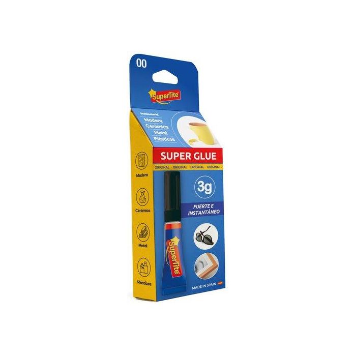 Supertite Adhesivo Cianocrilato Instantáneo 3 g - A2400 para Metal, Porcelana, Plástico, Goma, Vidrio, Madera