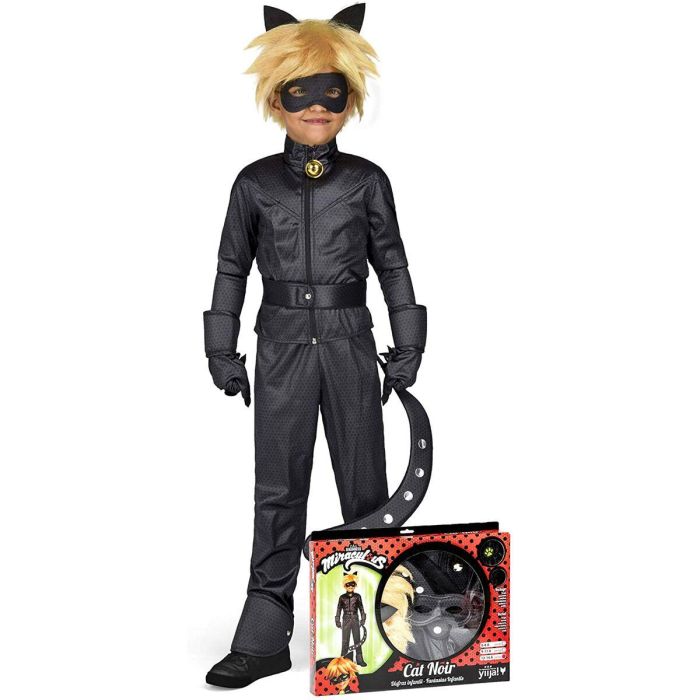 Disfraz cat noir( chaqueta , pantalón, cinturón, guantes, antifaz, peluca y anillo). 4-5 años