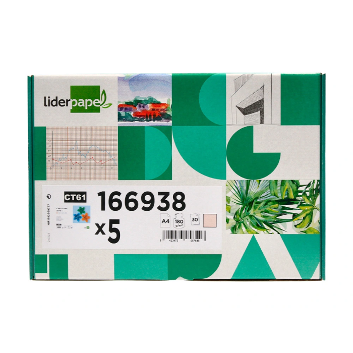 Liderpapel Cartulina A4 180g/m2 Crema Paquete 25+5 Hojas en Carpeta con Cierre Velcro 2