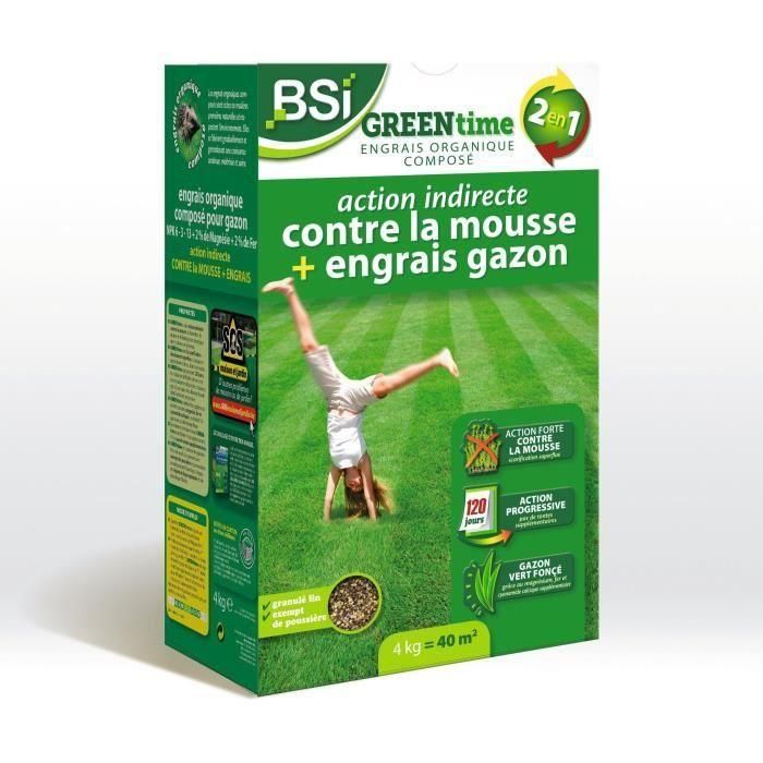 BSI - Fertilizante para césped - Greentime - Fertilizar césped - hasta 40m² - 4kg