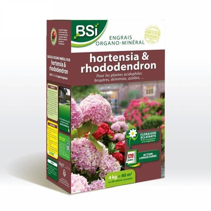 BSI - Fertilizante para hortensias/rododendros - Para todas las hortensias/rododendros - Acción duradera - 4 kg - Hasta 40 m² - UAB