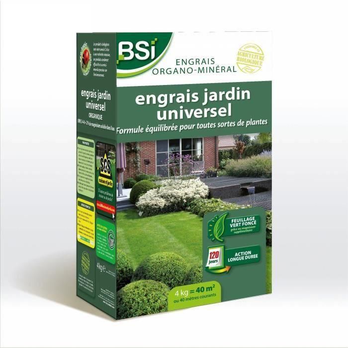 BSI - Abono Orgánico Universal - Para múltiples plantas - Césped, Huerto, Flores... - Acción Larga - 4Kg - Hasta 40 m² - UAB