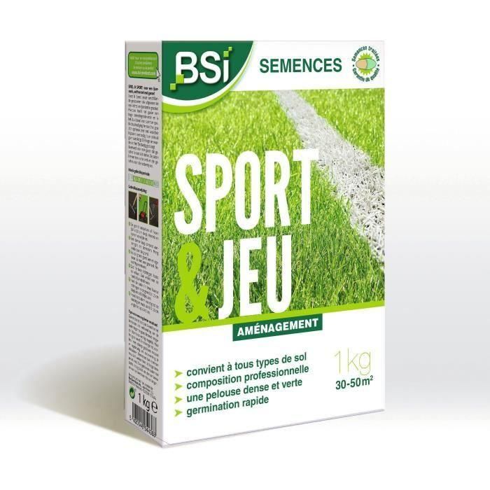 BSI - Semillas de césped - Sport & Play - Con revestimiento protector - Alta calidad - hasta 50 m² - 1Kg