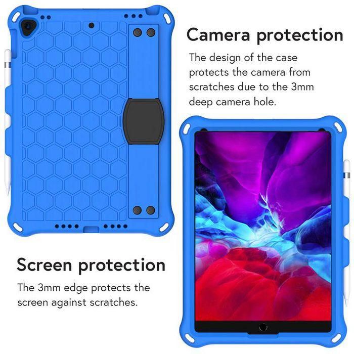 eSTUFF Funda Protectora HONEYCOMB EVA Antigolpes para Apple iPad Air 10.5, iPad Pro 10.5, iPad 10.2 con Asa, Soporte y Correa de Hombro, Azul 1