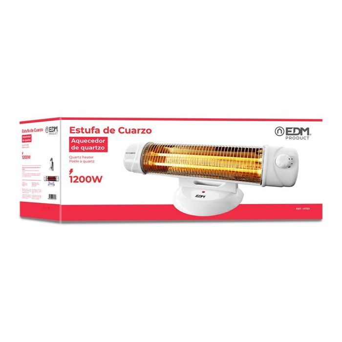 Edm Estufa de cuarzo modelo suelo 600-1200W con 2 barras de cuarzo, emisión instantánea de calor, recambio tubo ref. 07904 1