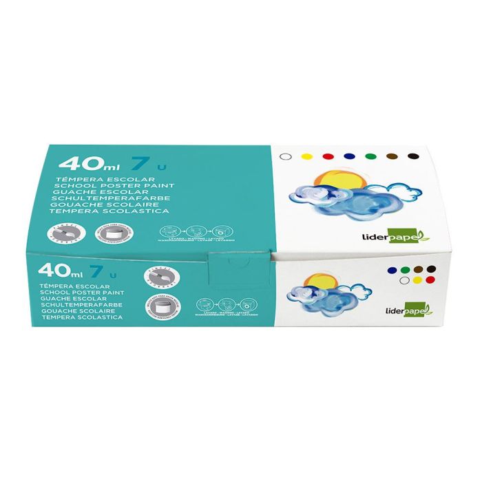 Tempera Liderpapel Escolar 40 mL Caja 7 Colores Surtidos + Pincel 1