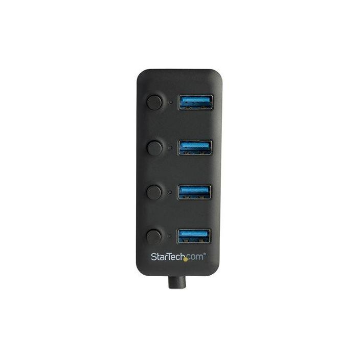 StarTech.com Hub USB 3.0 4 Puertos con Interruptores Individuales - Modelo HB30C4AIB - 5 Gbps, USB-A, Sobremesa, Compatible con Windows, Mac, Linux
