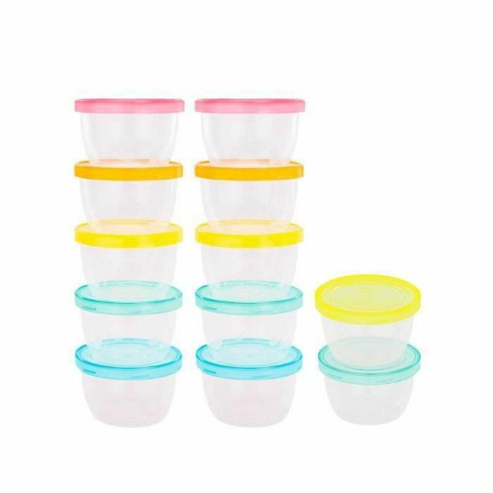 Badabulle Set de 12 tarros de almacenamiento para bebés 250ml, herméticos, graduados, aptos microondas, lavavajillas, congelador, Sin BPA, Made in France
