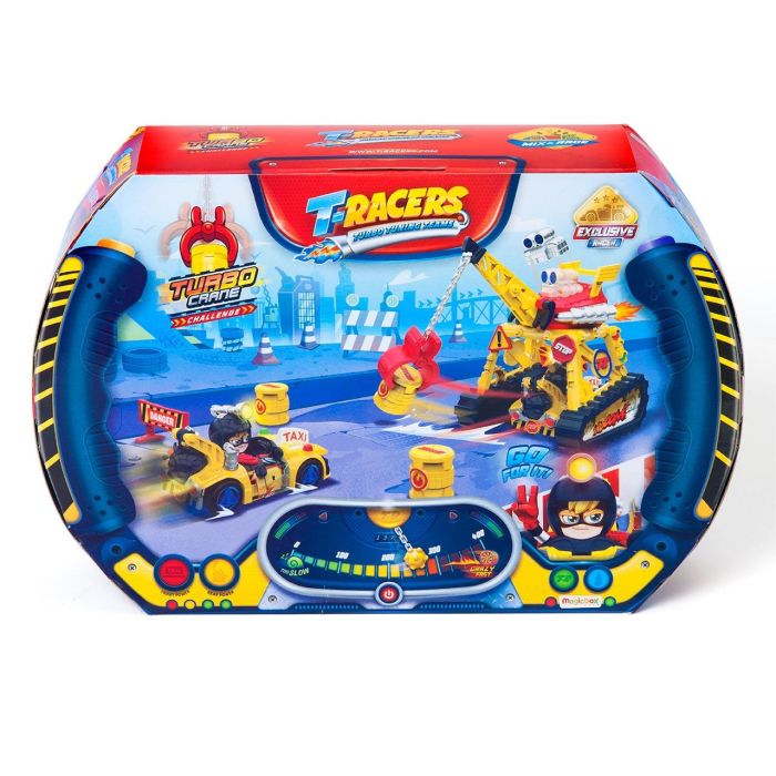 Magic Box T-Racers PTRSD014IN10 Turbo Crane Challenge Juguete Interactivo con Grúa Motorizada, Vehículo Exclusivo y Más de 500 Combinaciones para Niños +3 Años 1