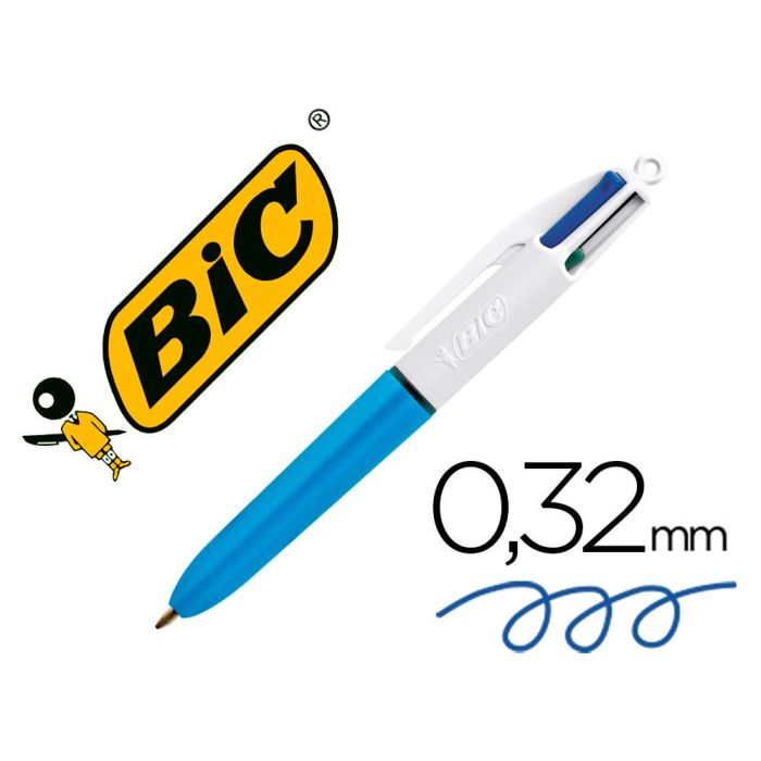 Bic Bolígrafo Original Mini Tinta De 4 Colores Cuerpo Azul - Blanco - Caja 12 Unidades -