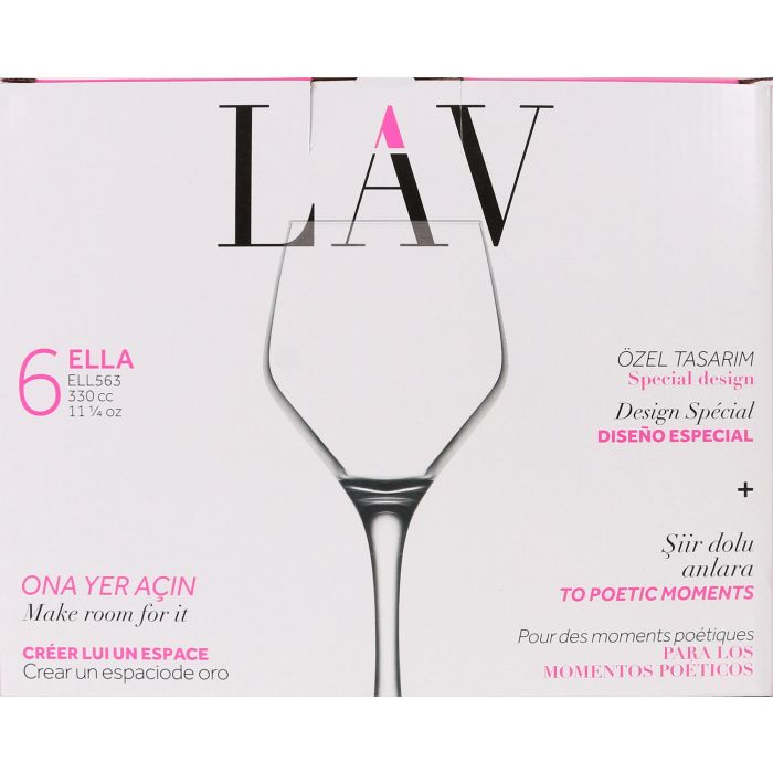 Lav Set 6 Copas Vino/Agua Ella 330 cc con dimensiones 8 cm ancho x 20.5 cm alto x 6.5 cm largo (4 Cajas) 1