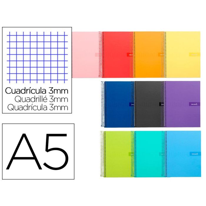 Cuaderno Espiral Liderpapel A5 Crafty Tapa Forrada 80H 90 gr Cuadro 3 mm Con Margen Colores Surtidos