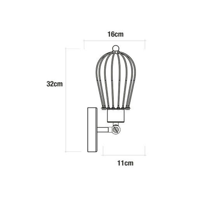 Aplique de pared metalico vintage e27 60w color negro 11x16x32cm edm 1