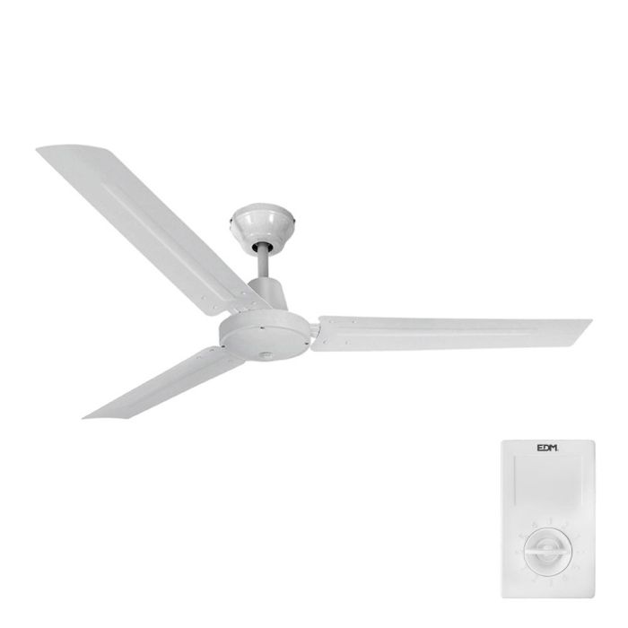 Edm Ventilador de Techo Mini Industrial Blanco Ø120cm 60W con Controlador de Pared 0 Edm Ventilador de Techo Mini Industrial Blanco Ø120cm 60W con Controlador de Pared 0