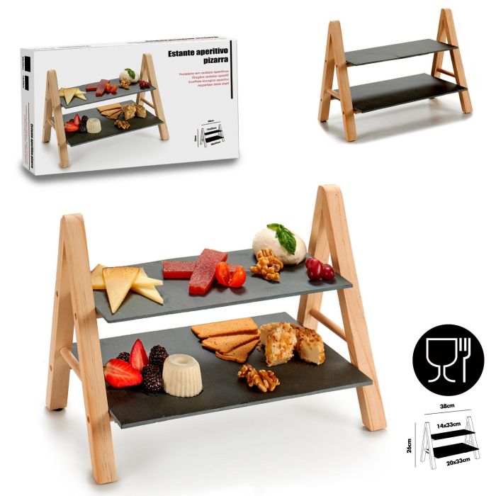 Kinvara Estante Pizarra Rectangular 2 Pisos de Cerámica y Madera de Pino Negro 20x27x37 cm (8 Unidades) 3