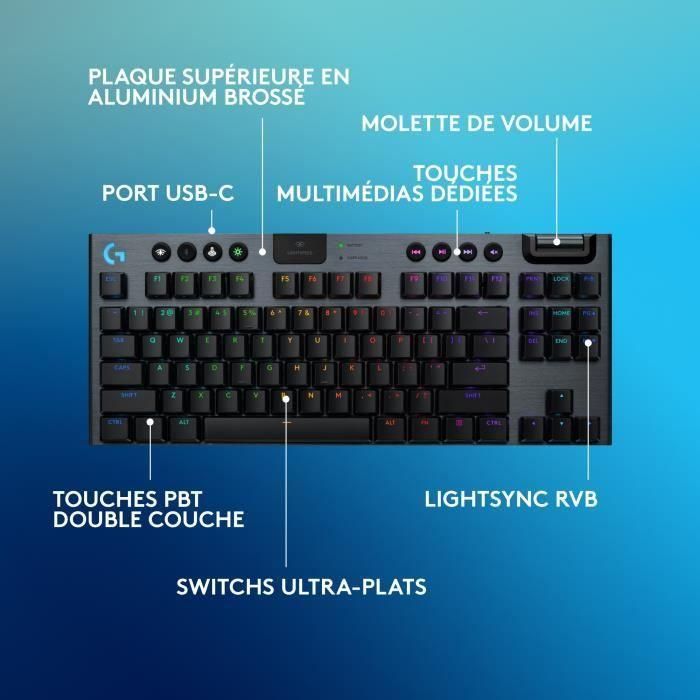 Teclado para juegos - inalámbrico - Logitech G - G915 TKL X - Interruptor táctil - AZERTY - Negro 5