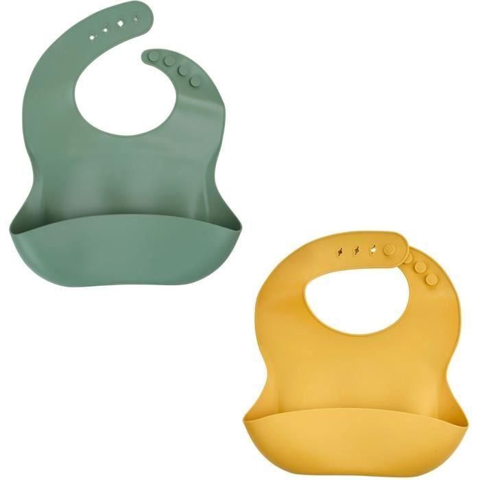 Thermobaby AAAMI10101 Set de 2 Baberos de Silicona Verde Cactus y Amarillo Miel