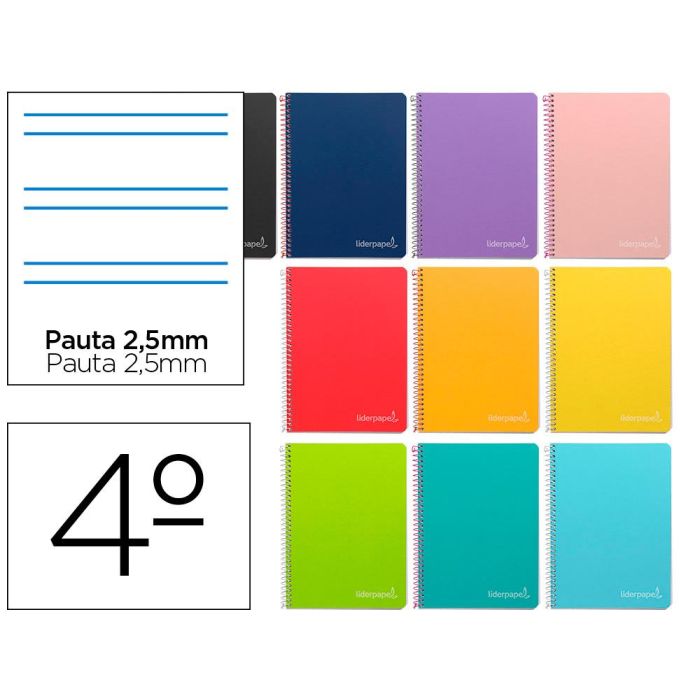 Cuaderno Espiral Liderpapel Cuarto Witty Tapa Dura 80H 75 gr Pauta Estrecha 2,5 mm Conmargen Colores Surtidos 10 unidades