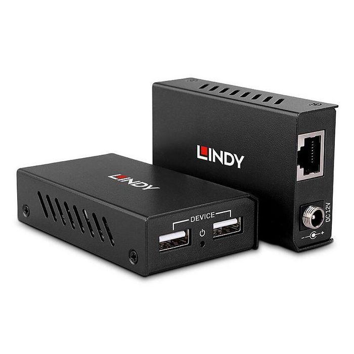 Lindy Extensor USB 2.0 Cat.6 de 100m con 2 Puertos y Alimentación PoC, Negro
