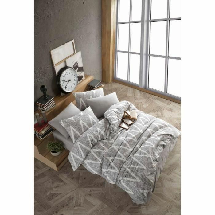Juego de Cama 220x240 cm 2 Fundas Almohada 60x60 cm Algodón Poliéster Gris Juego de Cama 220x240 cm 2 Fundas Almohada 60x60 cm Algodón Poliéster Gris