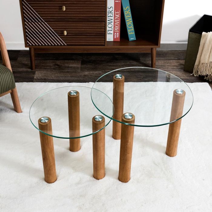 Juego De 2 Mesas Nido Vidrio Home Deco Factory REdiámetro   1