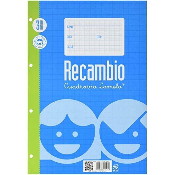 Recambio Lamela 10 Unidades Hojas de cuadrícula Azul Blanco 100 Hojas