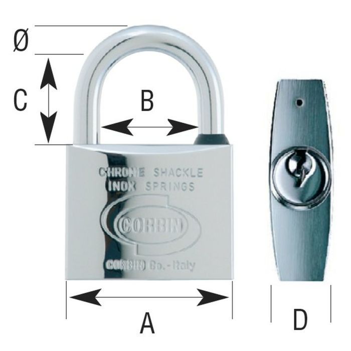 Candado de llave CORBIN Euromarine 50 mm Arco Acero Inoxidable Latón 1