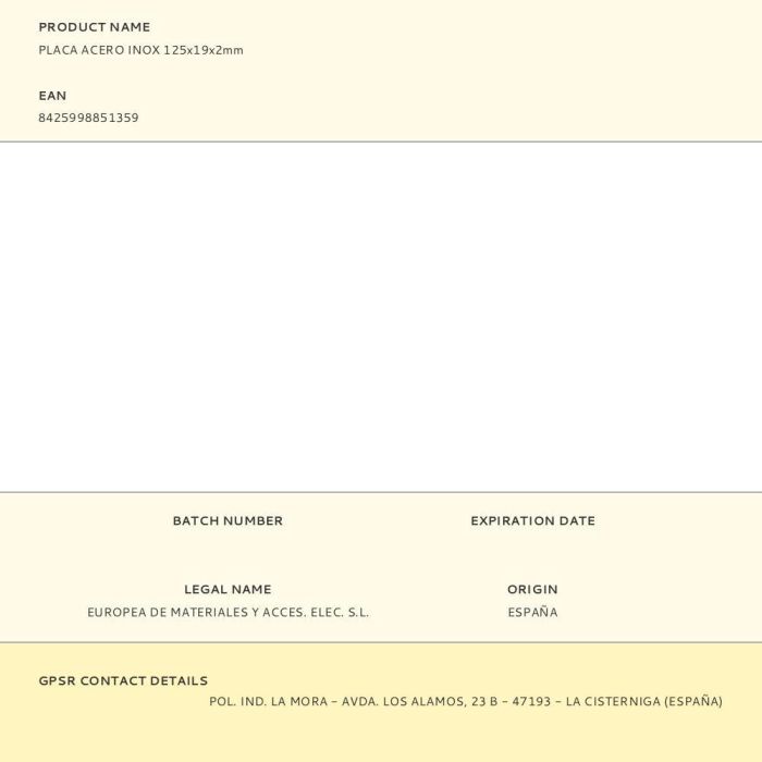 Edm Pletina de Acero Inoxidable 125x19x2mm 2 Edm Pletina de Acero Inoxidable 125x19x2mm 2