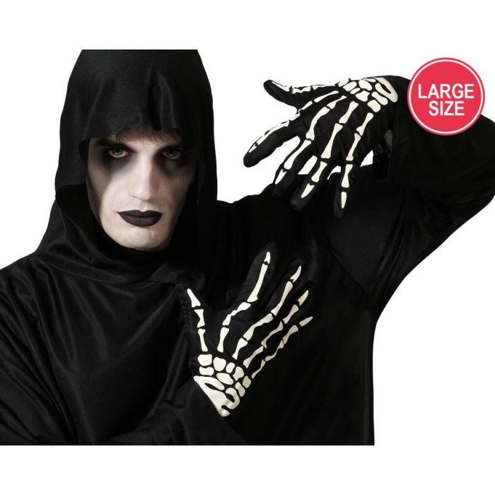 Guantes Esqueletos Halloween Negro Adulto Talla Grande