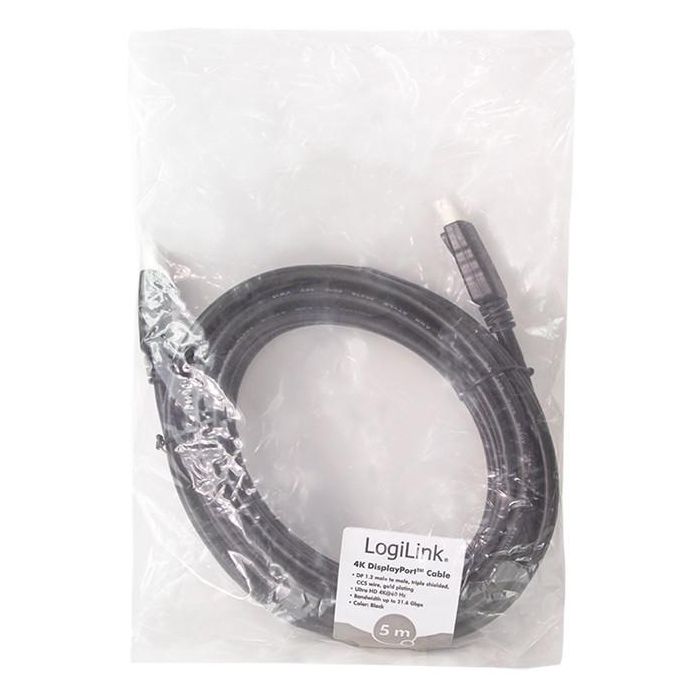 Logilink DisplayPort-Kabel.DP/M zu DP/M.4K/60Hz.CCS.Black.5m 4