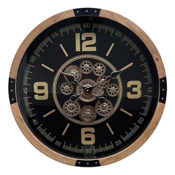 DKD Home Decor Reloj de Pared Loft Negro y Natural, 63.5 cm, de Pino y Cristal, con Movimiento