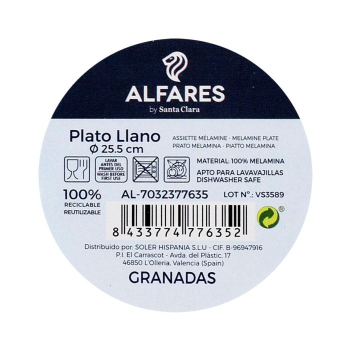 Alfares Plato Llano Granadas - Plato de 25,5 cm de diámetro, Melón Brillante (24 Unidades) Alfares Plato Llano Granadas - Plato de 25,5 cm de diámetro, Melón Brillante (24 Unidades)