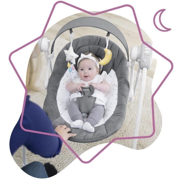 Columpio eléctrico Comfort Badabulle - Plegable - Ultracompacto - Arco de juego extraíble, Luz de luna 1