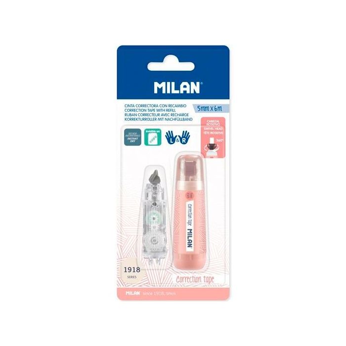 Cinta Correctora Milan 5 mm X 6 M Coleccion 430 Since 1918 Rosa Blister De 1 Unidad + 1 Recambio Cinta Correctora Milan 5 mm X 6 M Coleccion 430 Since 1918 Rosa Blister De 1 Unidad + 1 Recambio