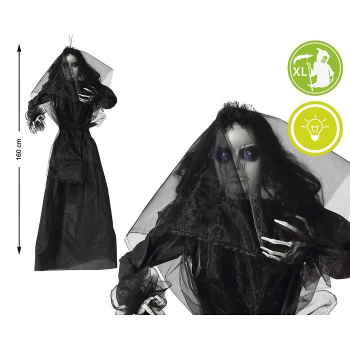Decoración Colgante Novia Zombi Con Vestido Negro Y Luz 160 cm