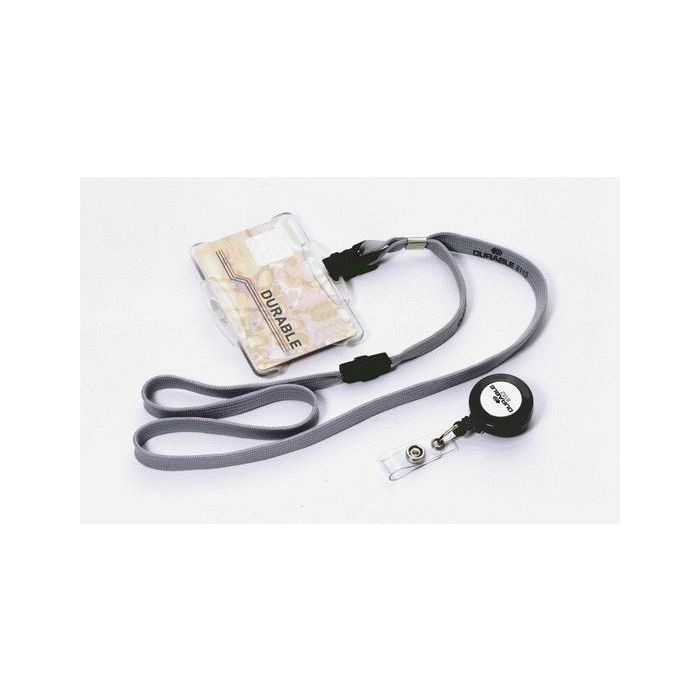 Durable Cordon Portanombres Extensible hasta 80 cm con Pinza Metálica y Cierre de Botón 1