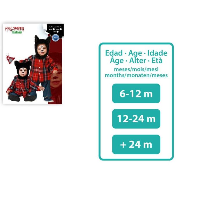 Disfraz Hombre Lobo Bebé Niño Camisa Roja y Gorro Orejas 12-24 Meses