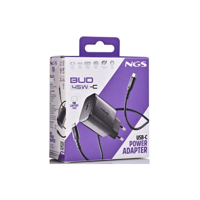 Cargador de Pared GaN NGS Bud 45W/ 1xUSB Tipo-C/ 45W 4 Cargador de Pared GaN NGS Bud 45W/ 1xUSB Tipo-C/ 45W 4